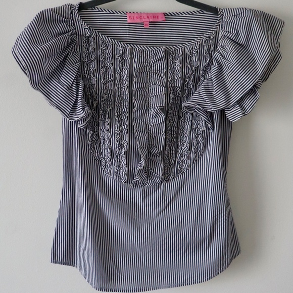 Sinclaire Striped Preppy Flutter Sleeve Top - Picture 1 of 4